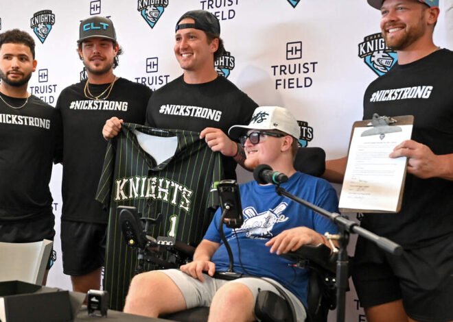 Jersey design contest winner, Levine Children’s patient is a Charlotte Knight for a day