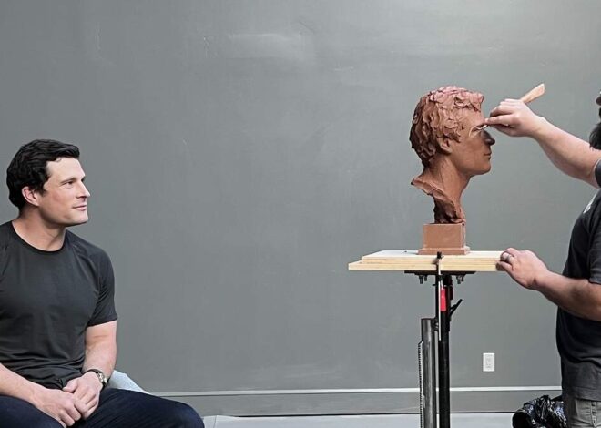 Sculpting Lu-u-u-ke: Behind the scenes as Kuechly strikes pose for hall of fame