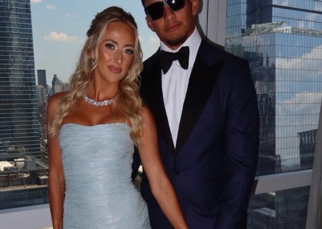 Patrick and Brittany Mahomes Match in Blue at Taylor and Travis’ Wedding