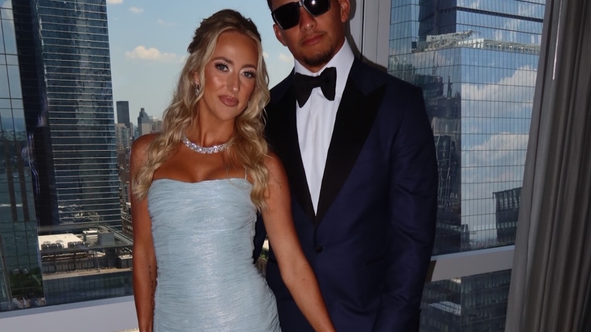 Patrick and Brittany Mahomes Match in Blue at Taylor and Travis’ Wedding