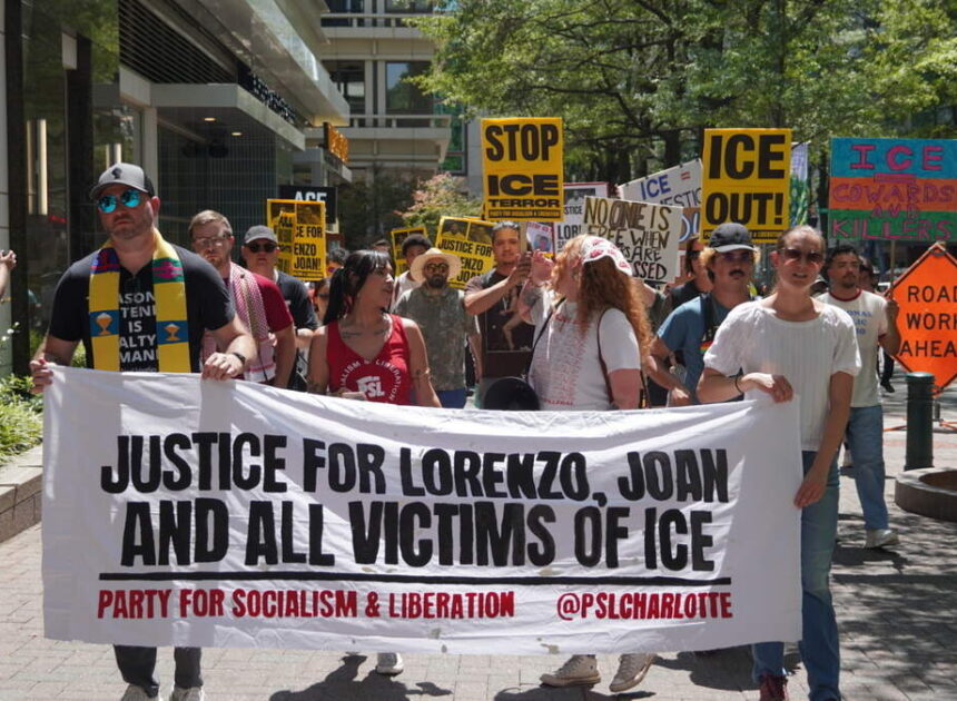 ‘Stop ICE terror’: Protesters rally in uptown Charlotte after fatal shootings