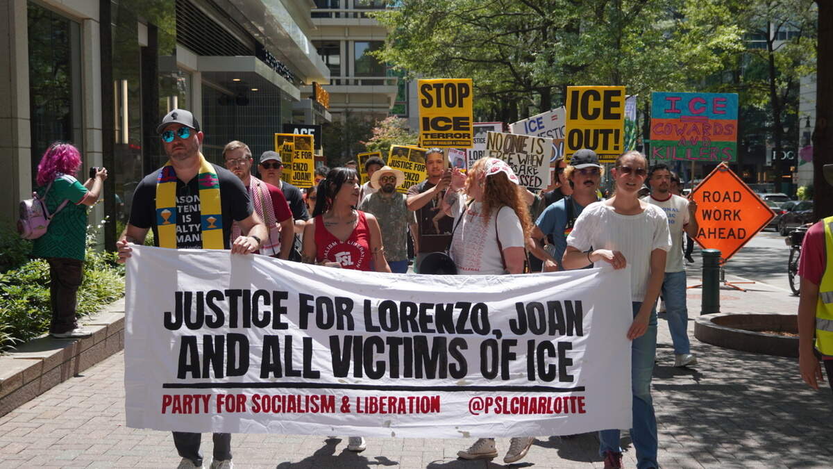 ‘Stop ICE terror’: Protesters rally in uptown Charlotte after fatal shootings