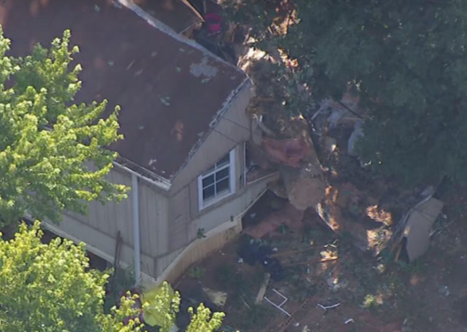 Tree crashes into Huntersville home, traps someone underneath, rescuers say